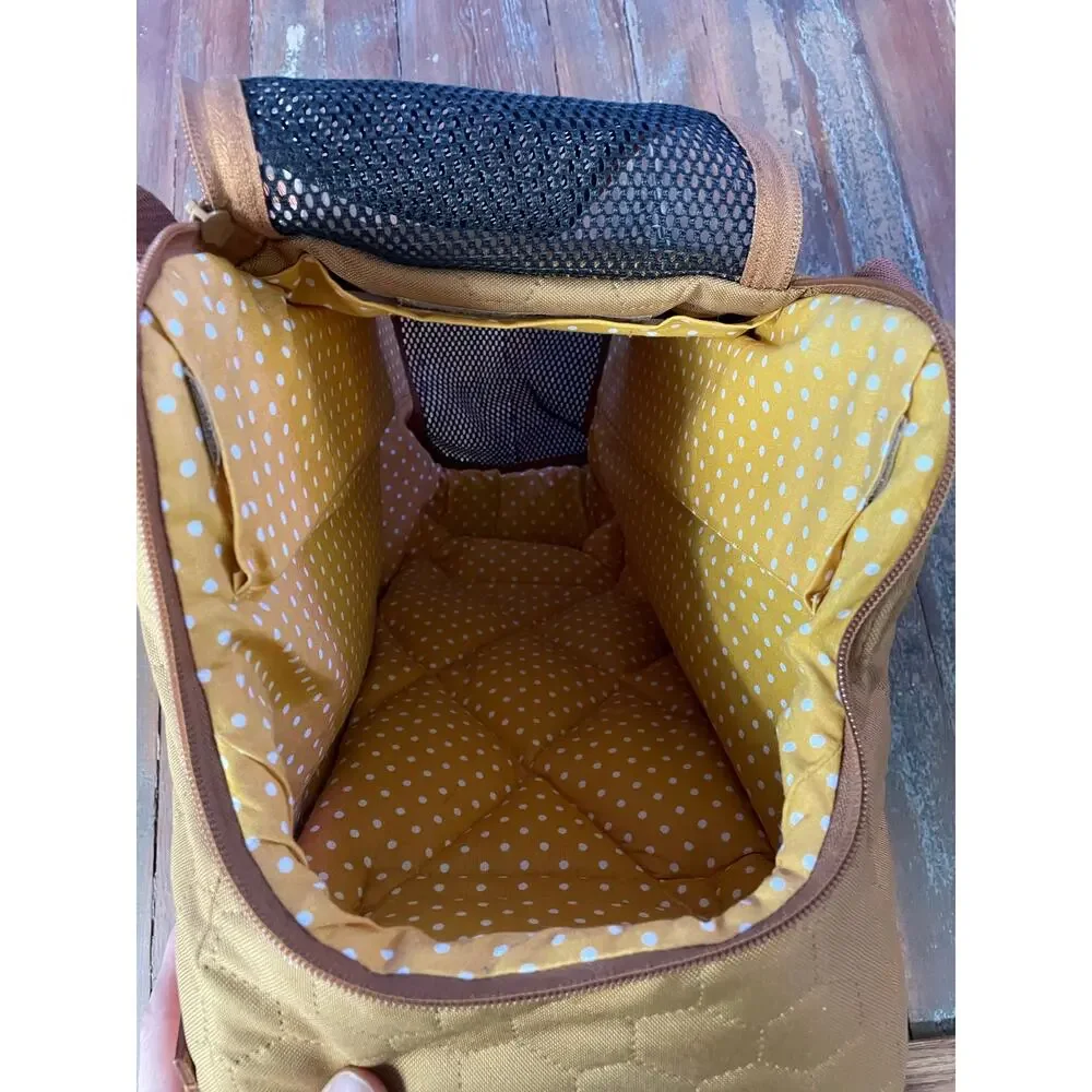 Muffin & Berry Quilted Pet Carrier Bag Tan Canvas Small Dog Cat Travel Tote